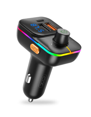 XO MP3 Wireless FM Transmitter 25W, QC, 3.1A, 1xUSB-A, 1xUSB-A/TF Card slot, 1xUSB-C + Ambient light, BCC09 /черен/