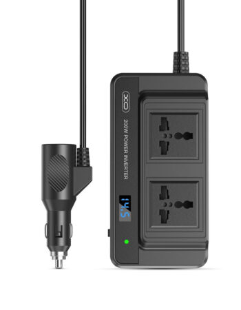 XO Инвертор за кола 200W, 2xUSB-A + USB-C + 2xAC, черен - CZ011