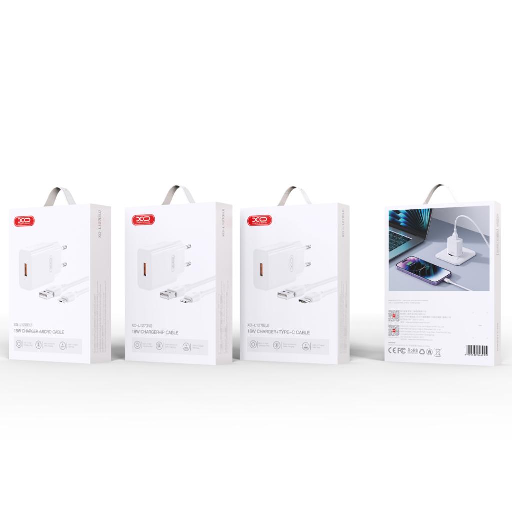 XO 220V 18W, USB-A, кабел A-C, бял - L127