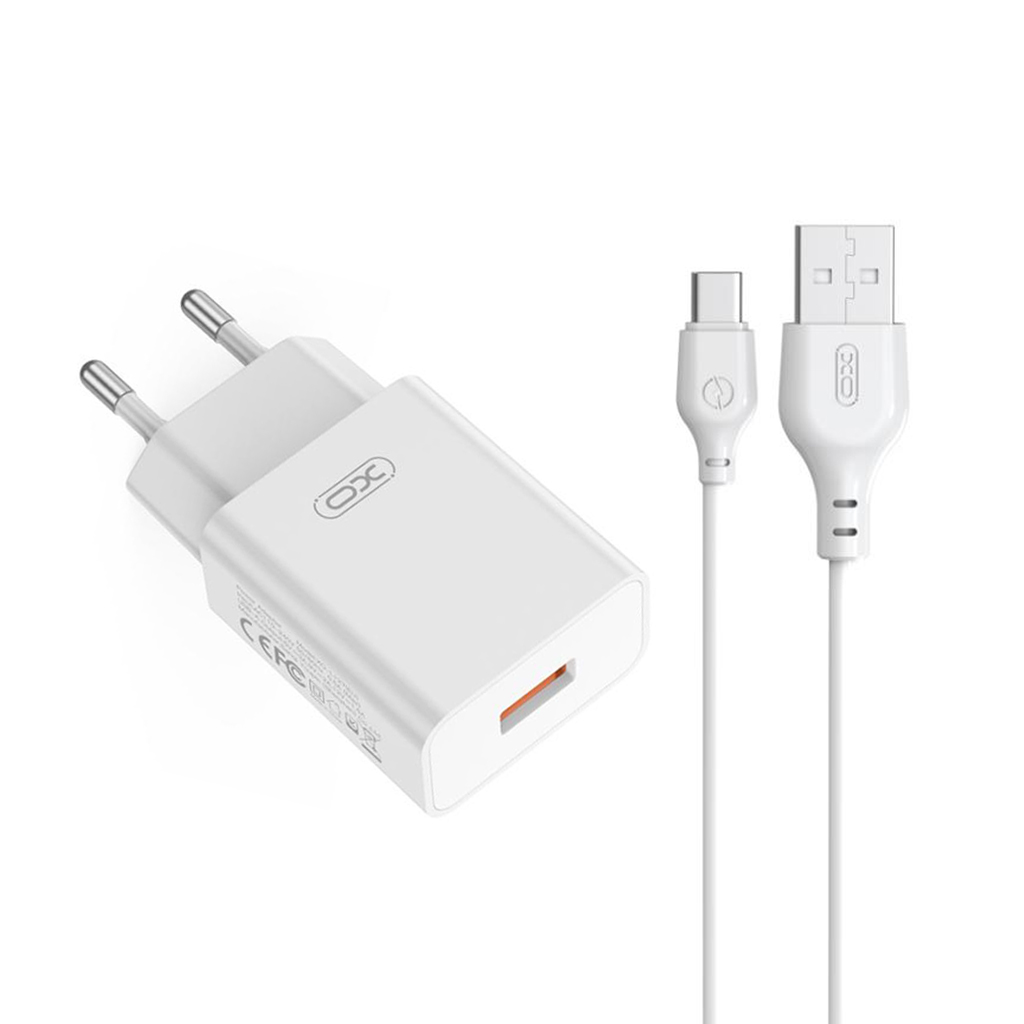 XO 220V 18W, USB-A, кабел A-C, бял - L127