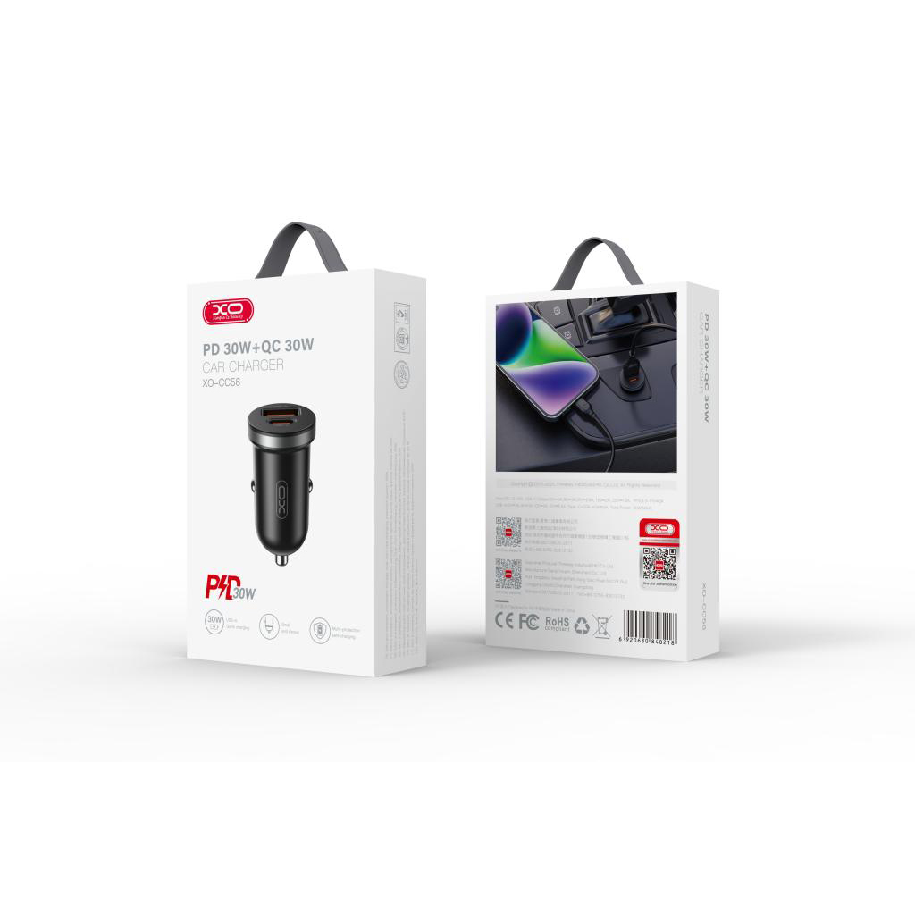 XO 12V 30W, USB-A + USB-C, черен - CC56 - Image 2