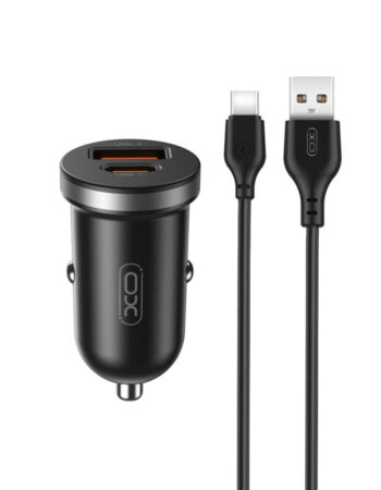 XO 12V 30W, USB-A + USB-C, кабел A-C, черен - CC56