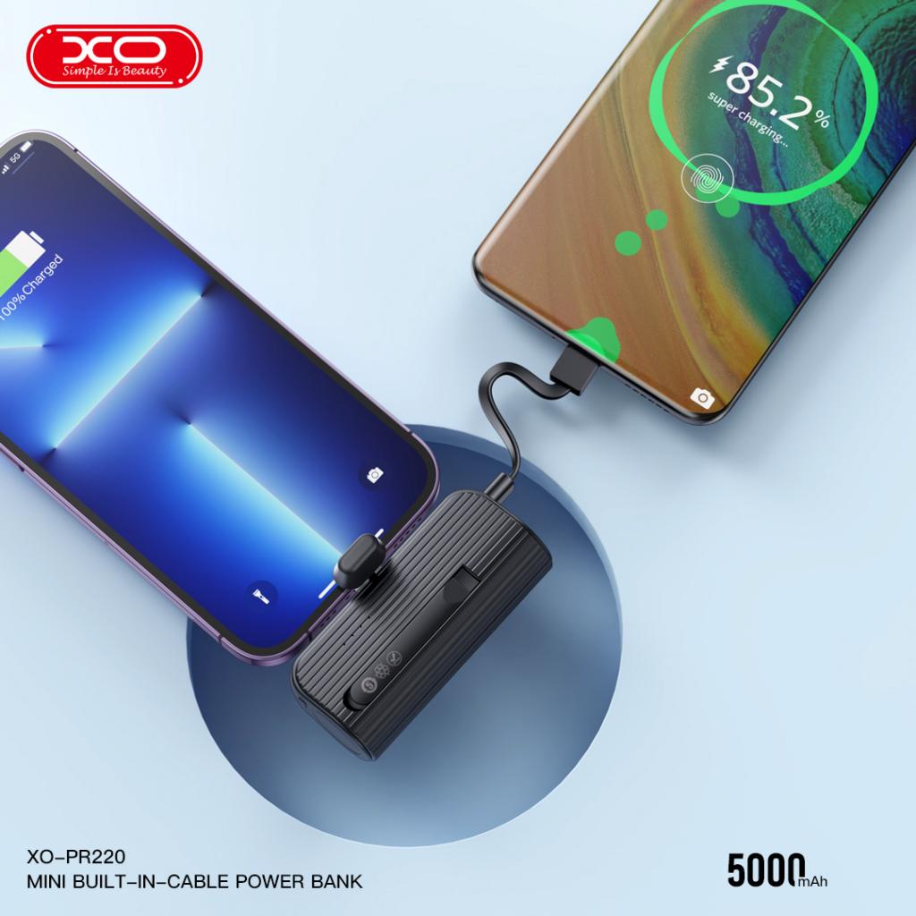 XO Power Bank 5000 mAh 20W, USB-C порт + вграден кабел Type-C /черен/ - PR220 - Image 6