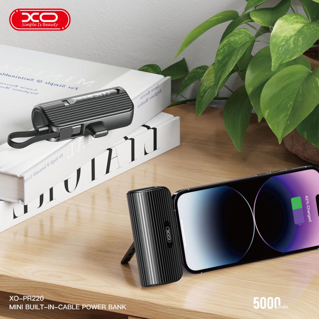 XO Power Bank 5000 mAh 20W, USB-C порт + вграден кабел Type-C /черен/ - PR220 - Image 4