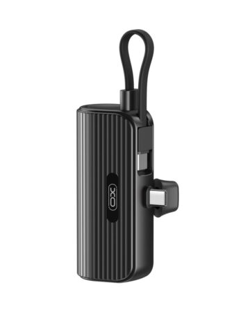 XO Power Bank 5000 mAh 20W, USB-C порт + вграден кабел Type-C /черен/ - PR220