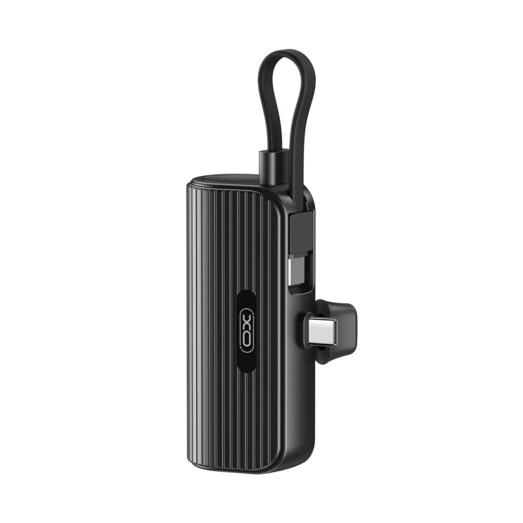 XO Power Bank 5000 mAh 20W, USB-C порт + вграден кабел Type-C /черен/ - PR220