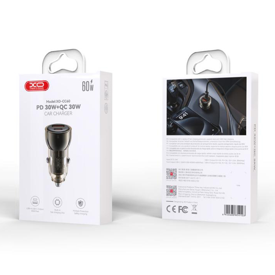 XO 12V 60W, USB-A + USB-C, черен - CC60 - Image 2