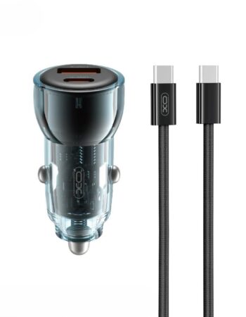 XO 12V 60W, USB-A + USB-C, кабел C-C /черен+син/ - CC60