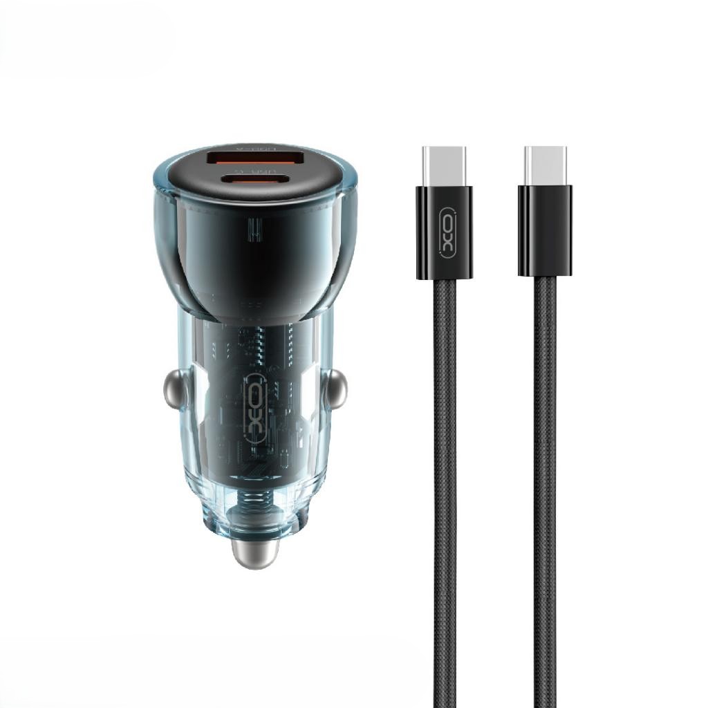 XO 12V 60W, USB-A + USB-C, кабел C-C /черен+син/ - CC60