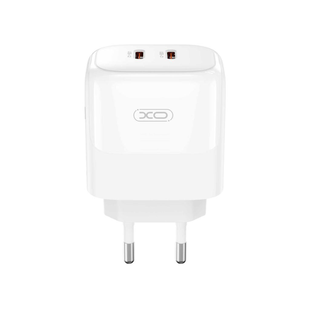 XO 220V 35W, 2xUSB-C, кабел C-L, GaN Nitride, бял - L140