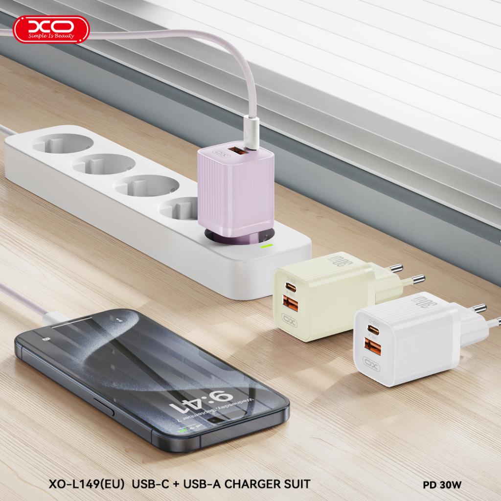 XO 220V 30W, USB-C + USB-A, бял - L149