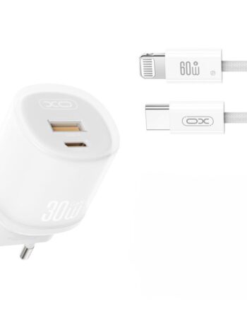 XO 220V 30W, USB-A + USB-C + кабел Type-C -Lightning, L151 /бял/