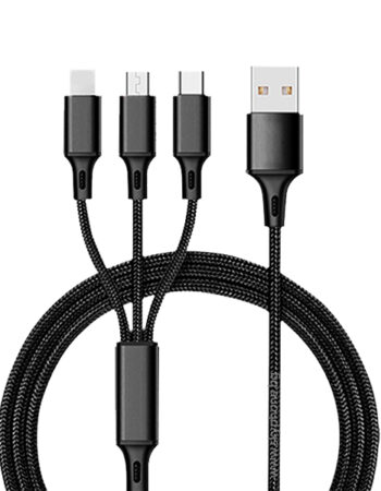XO Кабел 3 в 1, USB-A към Lightning+Type-C+Micro USB, 1.2м, 2.4A, NB173 /черен/