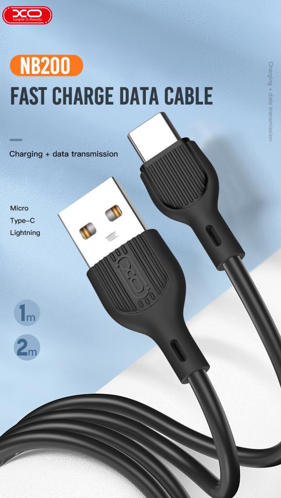 XO Кабел USB-A - Lightning, 1м, 2A, NB200 /черен/