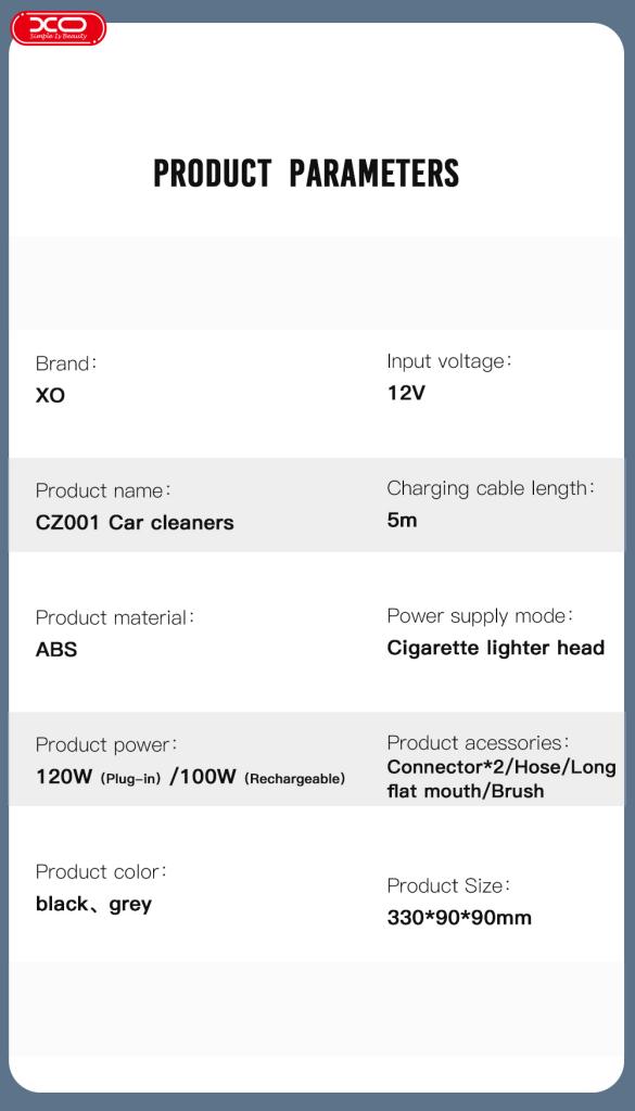 XO Преносима прахосмукачка Car Vacuum Cleaner CZ001A /черна/