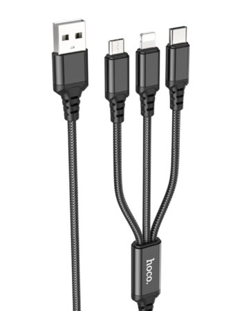 HOCO Кабел 3-в-1 - USB-A, 1м, 18W, 2.0A, Super charging /черен/ - X76