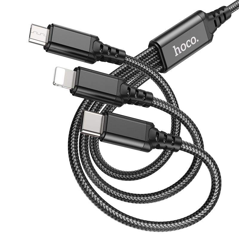 HOCO Кабел 3-в-1 - USB-A, 1м, 18W, 2.0A, Super charging /черен/ - X76