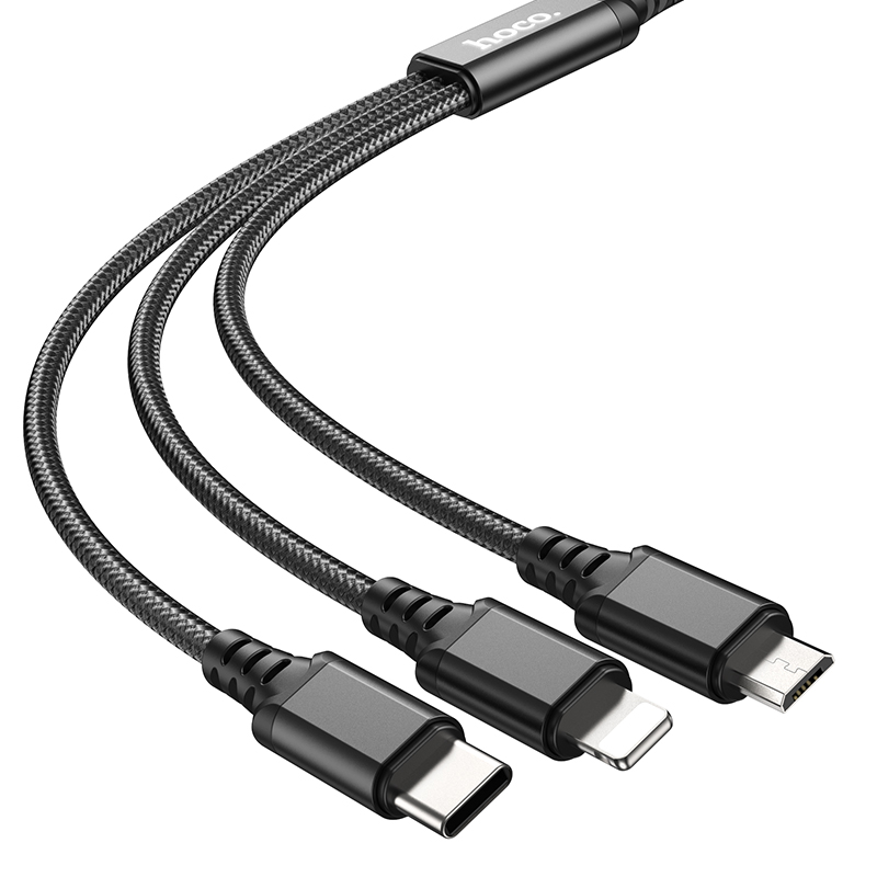 HOCO Кабел 3-в-1 - USB-A, 1м, 18W, 2.0A, Super charging /черен/ - X76