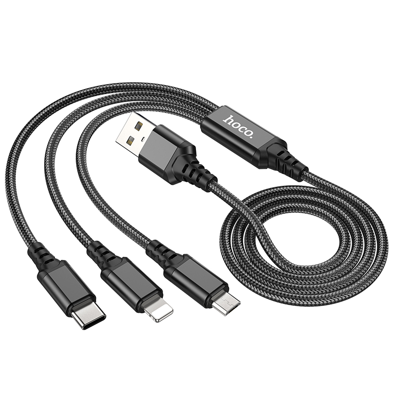HOCO Кабел 3-в-1 - USB-A, 1м, 18W, 2.0A, Super charging /черен/ - X76