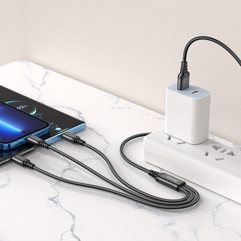 HOCO Кабел 3-в-1 - USB-A, 1м, 18W, 2.0A, Super charging /черен/ - X76