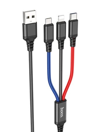 HOCO Кабел 3-в-1 - USB-A, 1м, 18W, 2.0A, Super charging /цветен/ - X76