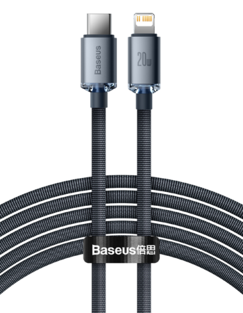 BASEUS Кабел Type-C - Lightning, 2м, 20W, Crystal Shine, CAJY000301 /черен/