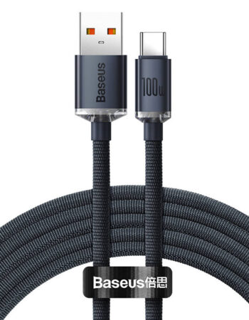 BASEUS Кабел USB-A - Type-C, 1.2m, 100W, Crystal Shine (CAJY000401) /черен/