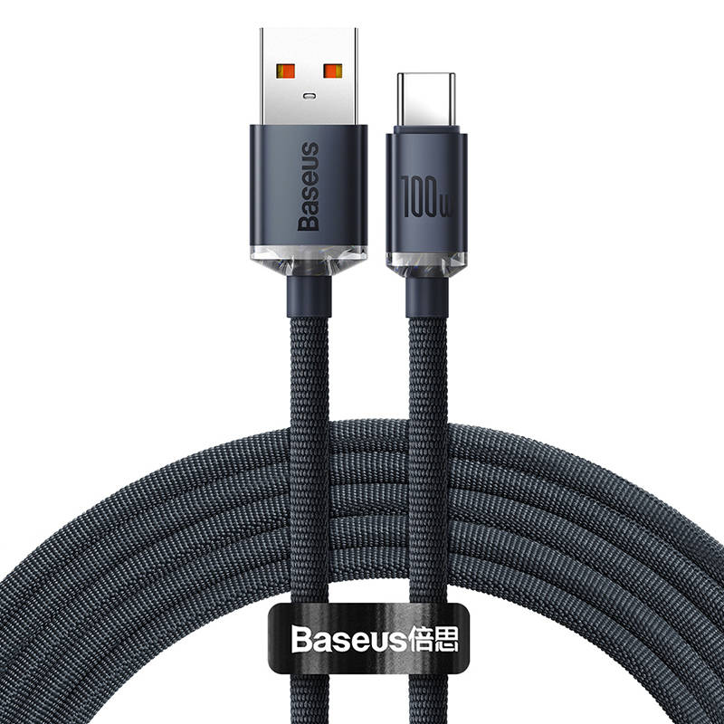 BASEUS Кабел USB-A - Type-C, 1.2m, 100W, Crystal Shine (CAJY000401) /черен/