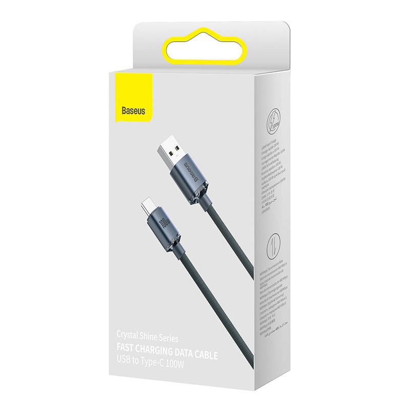BASEUS Кабел USB-A - Type-C, 1.2m, 100W, Crystal Shine (CAJY000401) /черен/ - Image 6
