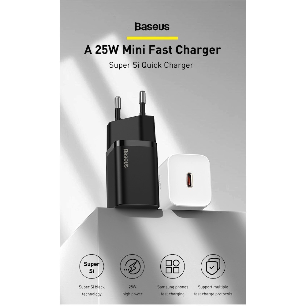BASEUS 220V 25W, USB-C, Super Si, черно - CCSP020101