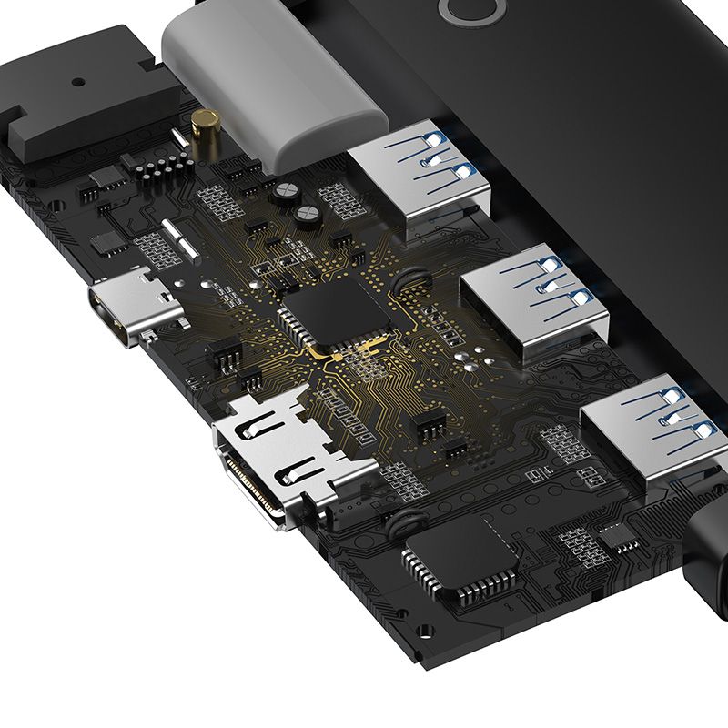 BASEUS Хъб 5-в-1 от Type-C към 3xUSB3.0, USB-C (PD) 100W, HDMI, Lite S. /черен/ - WKQX040001