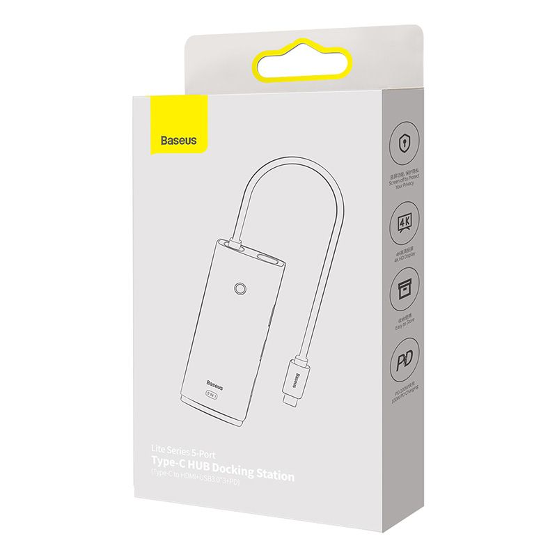 BASEUS Хъб 5-в-1 от Type-C към 3xUSB3.0, USB-C (PD) 100W, HDMI, Lite S. /черен/ - WKQX040001