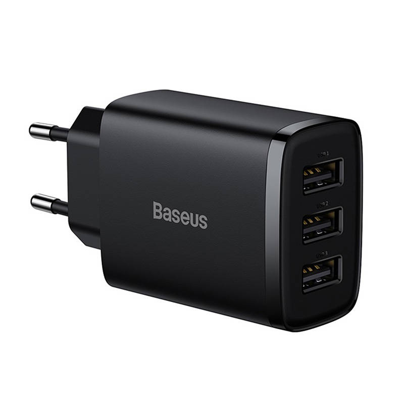 BASEUS 220V 17W, 3xUSB-A, Compact Series, черен - CCXJ020101 - Image 4