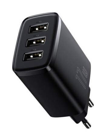 BASEUS 220V 17W, 3xUSB-A, Compact Series, черен - CCXJ020101