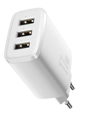 BASEUS 220V 17W, 3xUSB-A, Compact Series, бял - CCXJ020102