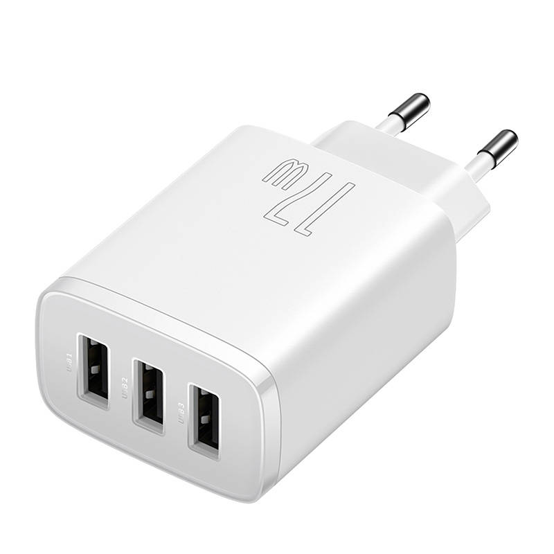 BASEUS 220V 17W, 3xUSB-A, Compact Series, бял - CCXJ020102