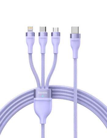 BASEUS Кабел 3 в 1, Type-C към Lightning+USB Type-C+Micro USB, 1.5м, 100W, 5A, Flash Series II, CASS030205 /лилав/