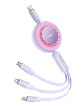 BASEUS Кабел 3 в 1, Type-C към Lightning+USB Type-C+Micro USB, 1.1м, 100W, 3.5A, Bright Mirror 4, CAMJ010205 /лилав/