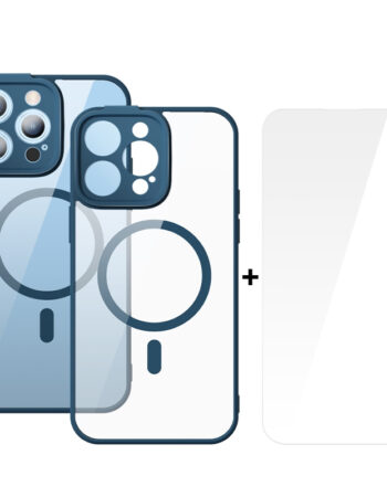 BASEUS Калъф + Стъклен протектор Frame MagSafe Apple iPhone 14 Pro /син/