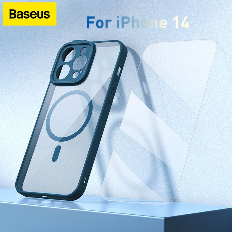 BASEUS Калъф + Стъклен протектор Frame MagSafe Apple iPhone 14 Pro /син/ - Image 3