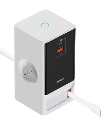 Baseus Разклонител 220V 65W, PowerCombo Tower/4000W, 2xAC Sockets + 1A + 1C + вграден кабел C /бял/ - PSLR000602