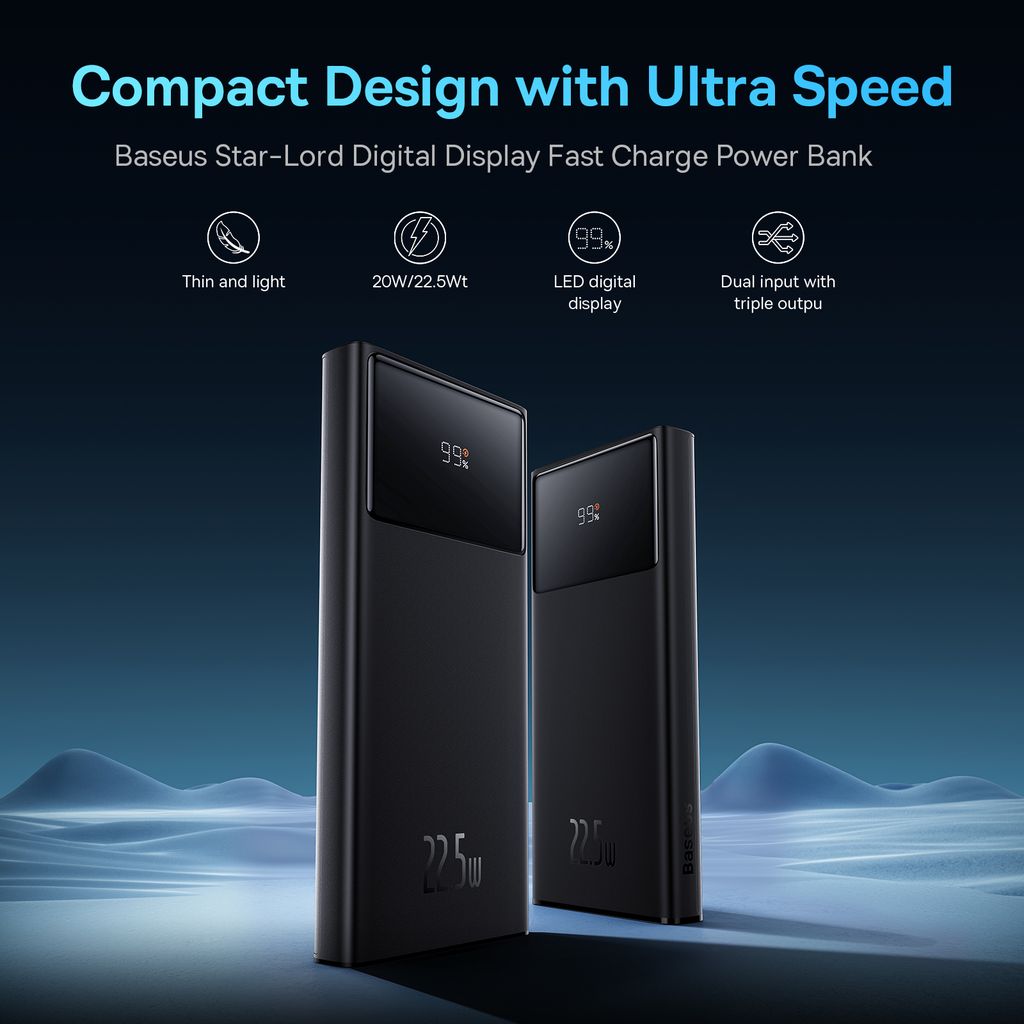 BASEUS Power Bank 10000 mAh 22.5W + Digital DIsplay, Star-Lord /черен/ - PPXJ100001 - Image 5