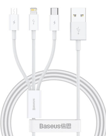BASEUS Кабел 3 в 1, USB-A към Lightning+USB Type-C+Micro USB, 1м, 3.5A, Superior Data, P10320105221-00 /бял/