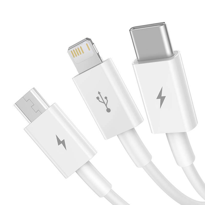 BASEUS Кабел 3 в 1, USB-A към Lightning+USB Type-C+Micro USB, 1м, 3.5A, Superior Data, P10320105221-00 /бял/
