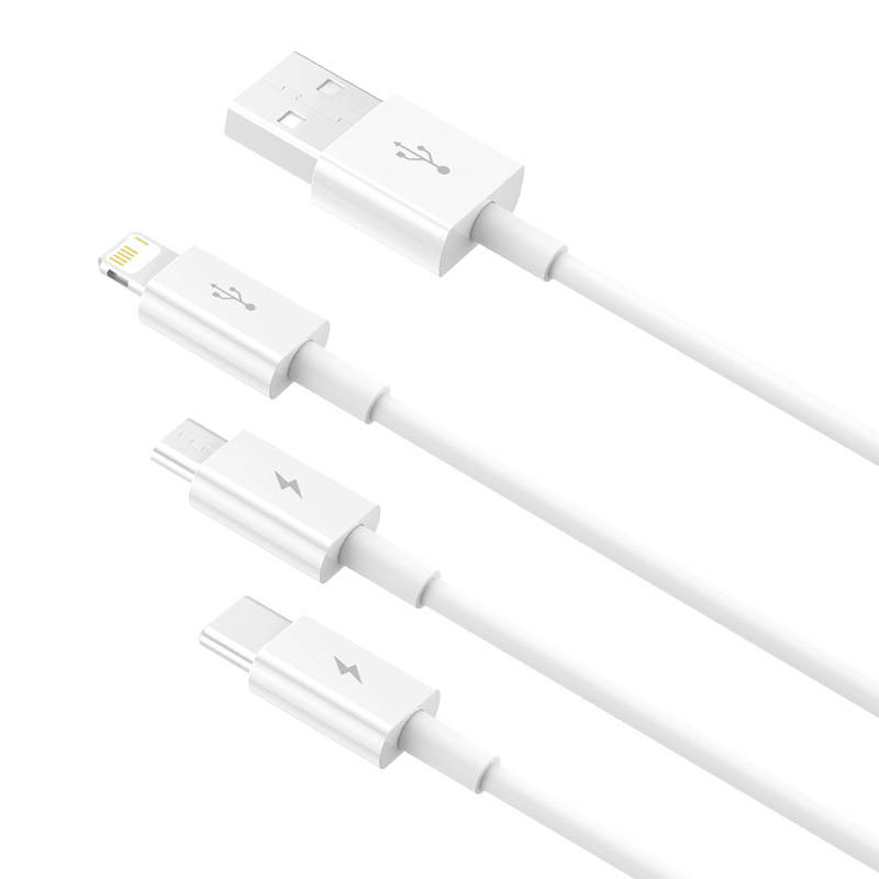 BASEUS Кабел 3 в 1, USB-A към Lightning+USB Type-C+Micro USB, 1м, 3.5A, Superior Data, P10320105221-00 /бял/
