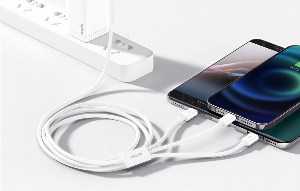 BASEUS Кабел 3 в 1, USB-A към Lightning+USB Type-C+Micro USB, 1м, 3.5A, Superior Data, P10320105221-00 /бял/