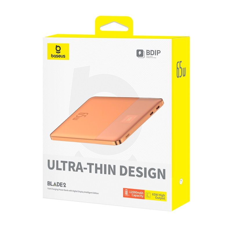 BASEUS Power Bank 12000 mAh, 65W, 2C + кабел C-C, Blade2 /корал/ - P10063801733-00