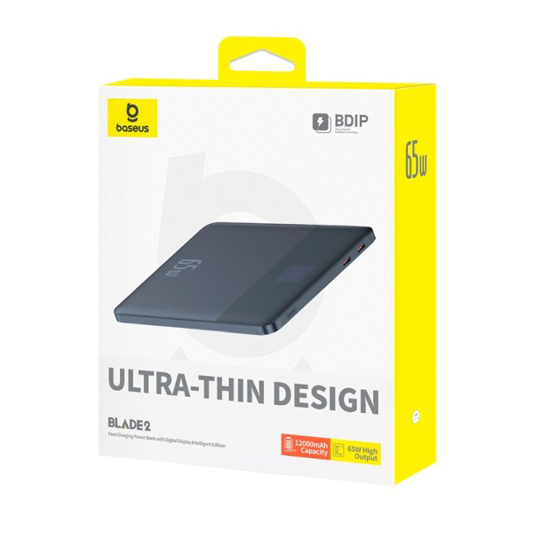 BASEUS Power Bank 12000 mAh, 65W, 2C + кабел C-C, Blade2 /черен/ - P10063801323-00