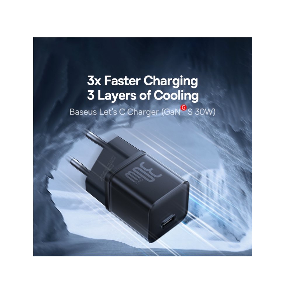 BASEUS 220V 30W, USB-C, GaN5s /черно/ - P10162504113-00