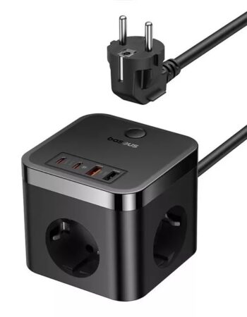 Baseus Разклонител 220V 30W, PowerCombo Tower/4000W, 3xAC Sockets + 2xA + 2xC /черен/ - E00066400117-00